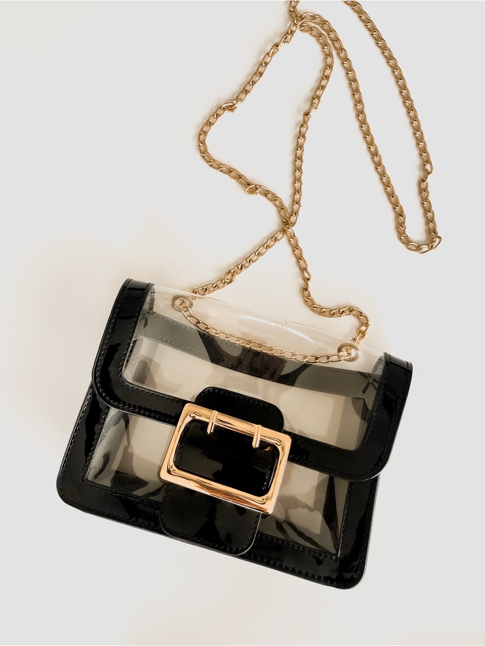 Clear Stadium Approved Crossbody Bag Black Trim Gold Chain Concert Bag